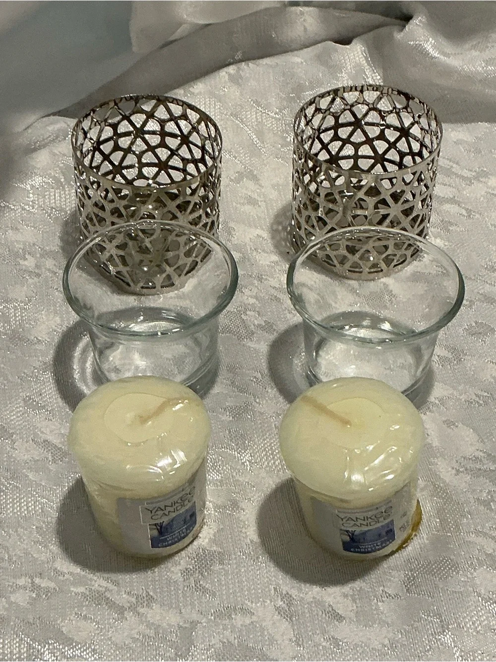 Yankee Candle Cream Votive Candles with Silver Filigree Holders